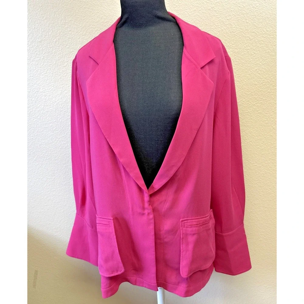 NWT Careste Cecile Silk Blazer Jacket Size 14 Pink Light Weight Classic Pockets